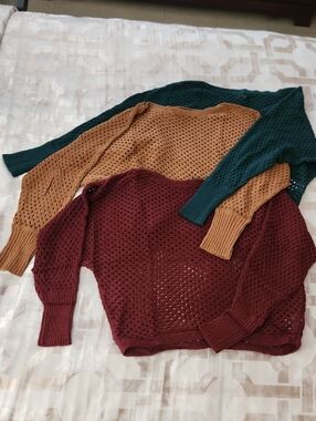 EXPRESS Women’s Open-Knit Sweater - Burgundy, Camel, Teal Green